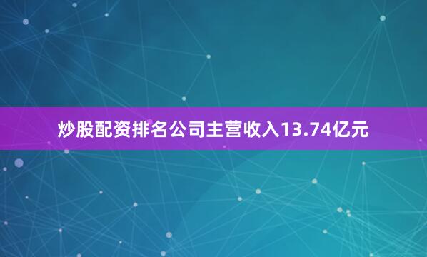 炒股配资排名公司主营收入13.74亿元